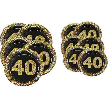 Set 28 piatti di carta per feste di compleanno 30 40 50 anni decorazioni per party nero e oro - enzoled