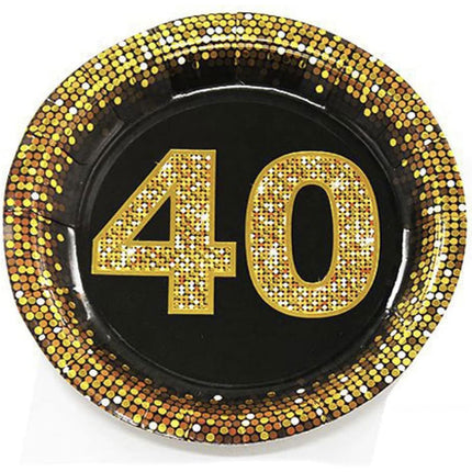 Set 28 piatti di carta per feste di compleanno 30 40 50 anni decorazioni per party nero e oro - enzoled