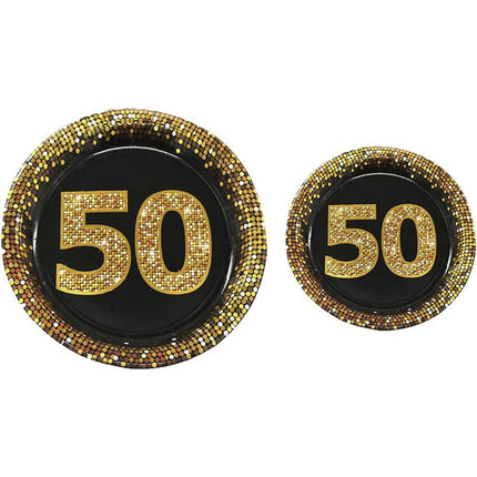Set 28 piatti di carta per feste di compleanno 30 40 50 anni decorazioni per party nero e oro - enzoled