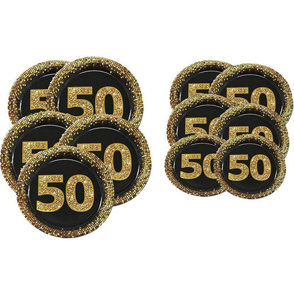 Set 28 piatti di carta per feste di compleanno 30 40 50 anni decorazioni per party nero e oro - enzoled