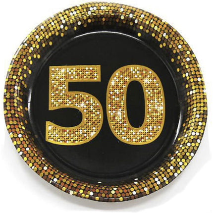 Set 28 piatti di carta per feste di compleanno 30 40 50 anni decorazioni per party nero e oro - enzoled