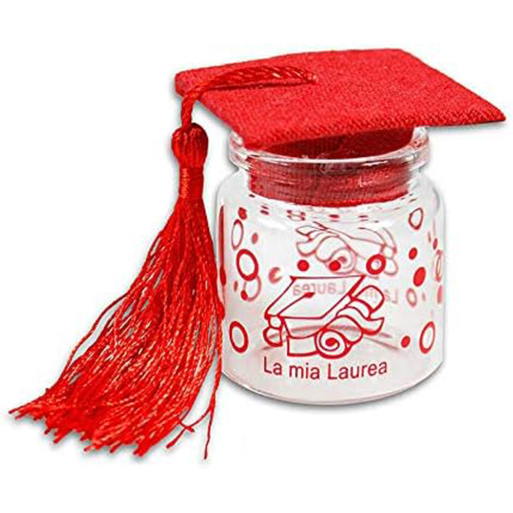 Bomboniere portaconfetti 12 pezzi per la laurea barattolo di vetro tappo di sughero tocco rosso e nero per laureati bomboniera - enzoled