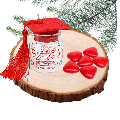 Bomboniere portaconfetti 12 pezzi per la laurea barattolo di vetro tappo di sughero tocco rosso e nero per laureati bomboniera - enzoled