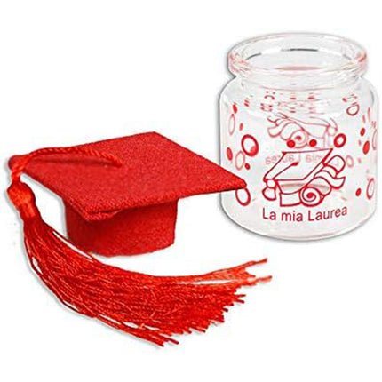 Bomboniere portaconfetti 12 pezzi per la laurea barattolo di vetro tappo di sughero tocco rosso e nero per laureati bomboniera - enzoled
