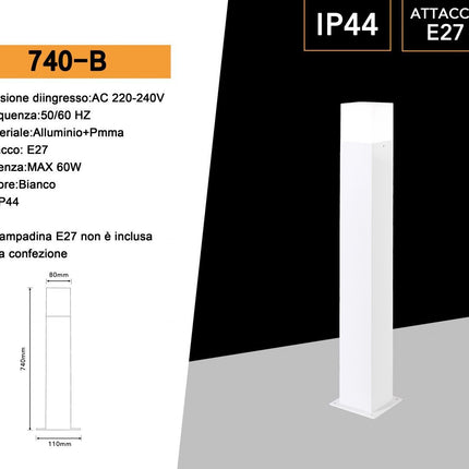 Lampione da giardino moderno 74 cm lampioncino da terra per vialetti illuminazione per esterno con attacco E27 IP44 enzoled