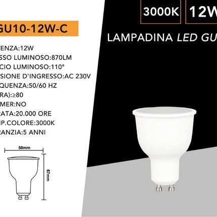 Faretto led 12 watt GU10 lampada per porta faretti applique a luce fredda 6500k calda 3000k naturale 4000k enzoled