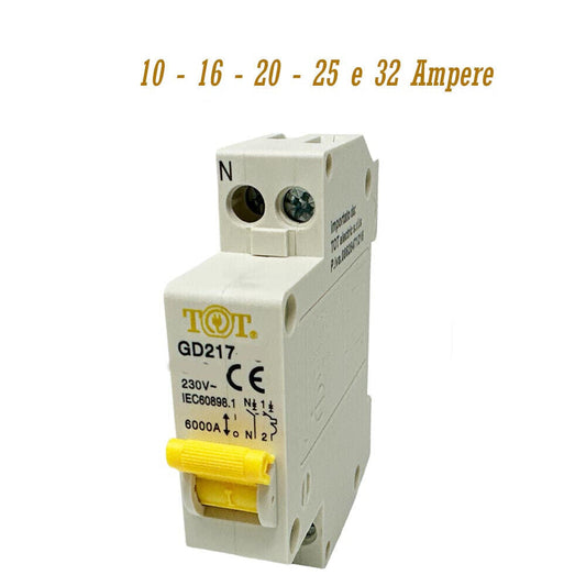 Interruttore automatico magnetotermico differenziale salvavita modulare per quadro elettrico 1P+N 6ka 10 16 20 25 32 ampere - enzoled