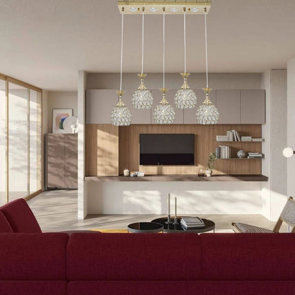 Lampadario led da soffitto a sospensione 35 watt luce fredda 6500k portalampada G9 con sfere con cristalli gocce in acrilico - enzoled