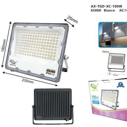 Faretto LED da Esterno Professionale 10W 20W 30W 50W 100W 200W 300W IP65, Design Slim, Impermeabile, Lunga Durata - Ideale per Giardini, Cortili e Aree Commerciali - enzoled
