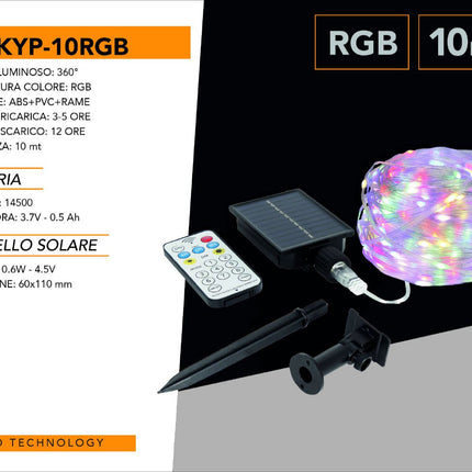 Filo led 10 metri 100 micro led stringa a pannello solare con picchetto catena di luce per decorazioni natalizie giardino luce fredda calda e rgb enzoled