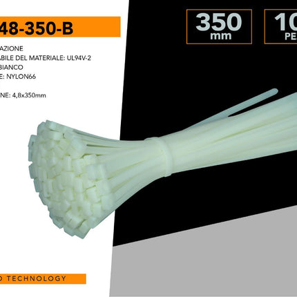 100 Fascette Serracavo Autobloccanti 4.8x350mm in Nylon Bianco – Resistenti per Fissaggio Cavi e Cablaggi enzoled