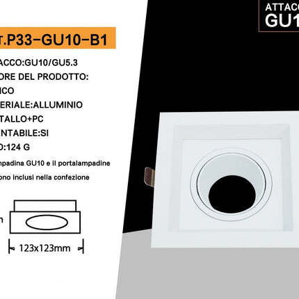 Supporto Portafaretto Recesso Bianco 1XGU10 in Alluminio+Metallo+PC per Lampade LED enzoled