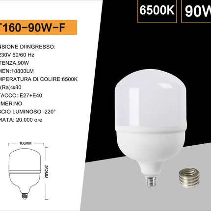 Lampadina a led 2 in 1 E27 con adattatore E40 90 watt lampada a luce fredda 6500k enzoled