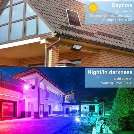 Faro a led con pannello solare 30 watt rgb con telecomando faretto con sensore crepuscolare per esterno IP65 - enzoled