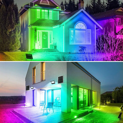 Faro a led con pannello solare 30 watt rgb con telecomando faretto con sensore crepuscolare per esterno IP65 - enzoled