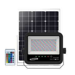 Faro a led con pannello solare 30 watt rgb con telecomando faretto con sensore crepuscolare per esterno IP65 - enzoled