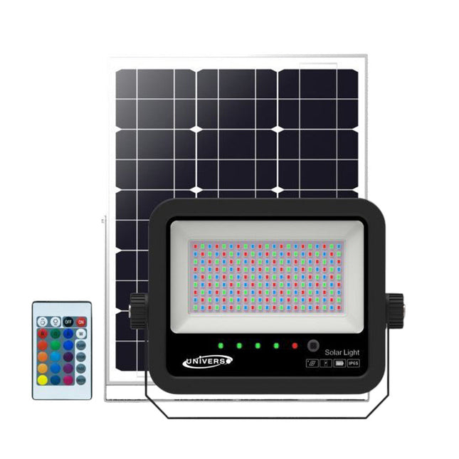 Faro a led con pannello solare 30 watt rgb con telecomando faretto con sensore crepuscolare per esterno IP65 - enzoled
