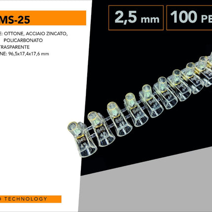 100 Morsetti Unipolari a Cappuccio Trasparenti – Forbox 2.5mm per Cavi Elettrici enzoled