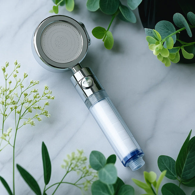 Soffione doccia con filtro anticalcare 3 getti d'acqua tasto ON/OFF enzoled