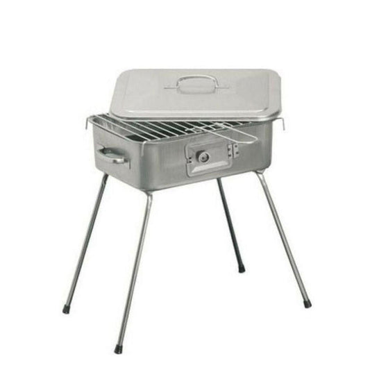 Barbecue fornacella a carbone con coperchio portatile fornello brace a carbonelle con griglia per pic nic campeggio 27x37 cm - enzoled