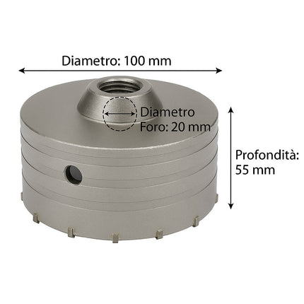 Fresa carotatrice a tazza per muro in acciaio ø100 mm foro ø20 mm enzoled