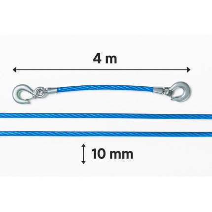 Fune traino acciaio 10 mm x 4 m con ganci 2 moschettoni e guanti enzoled