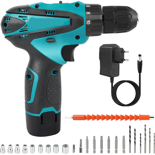 Trapano elettrico ricaricabile avvitatore cordless con doppia batteria 12v   con 24 accessori in valigetta - enzoled