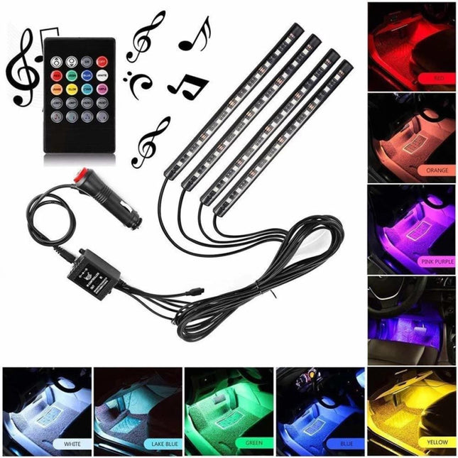 4 barre con 9 led rgb con per auto strip led con cavo accendisigari 12v con telecomando - enzoled