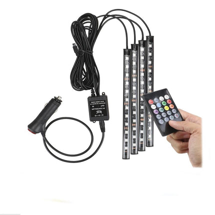 4 barre con 9 led rgb con per auto strip led con cavo accendisigari 12v con telecomando - enzoled