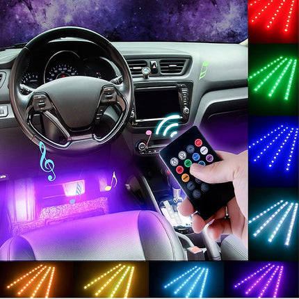 4 barre con 9 led rgb con per auto strip led con cavo accendisigari 12v con telecomando - enzoled