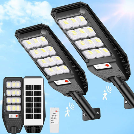 3 Fari stradale 144 led con pannello solare 200 watt lampione per esterno con sensore di movimento luce fredda 6500k IP65 - enzoled