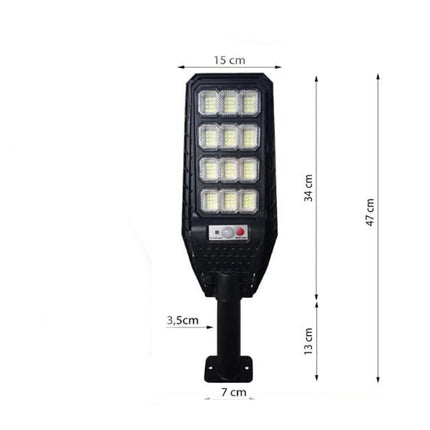 3 Fari stradale 144 led con pannello solare 200 watt lampione per esterno con sensore di movimento luce fredda 6500k IP65 - enzoled