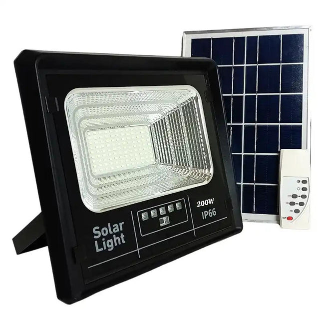 Faro led 200 watt con pannello solare sensore crepuscolare per esterno con indicatore di carica a luce fredda 6500k con telecomando timer IP66 - enzoled
