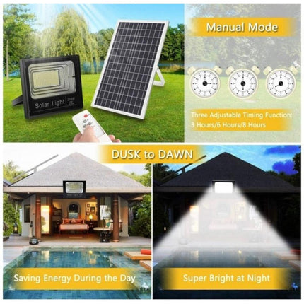 Faro led 200 watt con pannello solare sensore crepuscolare per esterno con indicatore di carica a luce fredda 6500k con telecomando timer IP66 - enzoled