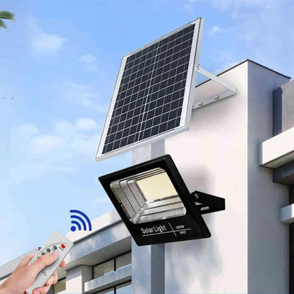 Faro led 200 watt con pannello solare sensore crepuscolare per esterno con indicatore di carica a luce fredda 6500k con telecomando timer IP66 - enzoled