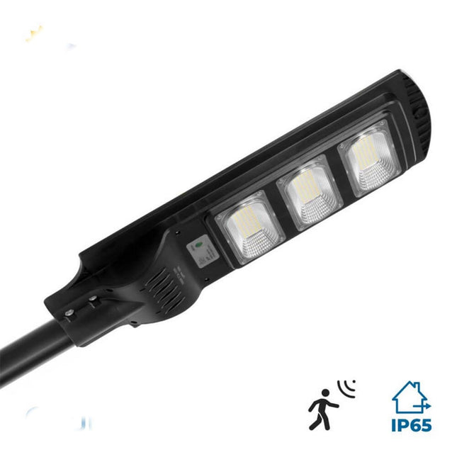 Faro 150 led con pannello solare 90 watt armatura stradale con sensore di movimento crepuscolare telecomando IP65 palo in omaggio - enzoled