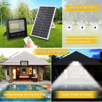 Faro led 100 watt con pannello solare sensore crepuscolare per esterno con indicatore di carica a luce fredda 6500k con telecomando timer IP66 - enzoled