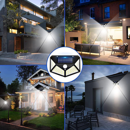 Kit 3 faretti solari da esterno applique 114 led con sensore di movimento 3 modalità di luce Ip65 - enzoled