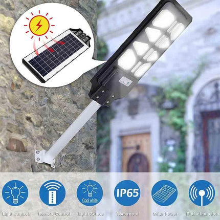 Faro stradale a led con pannello solare 200 watt lampione con sensore crepuscolare e di movimento telecomando IP65 6500k - enzoled