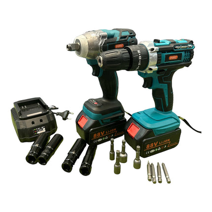 Kit 2 in 1 trapano avvitatore e avvitatore ad impulsi con doppia batteria 88 volt con vari accessori in valigetta - enzoled