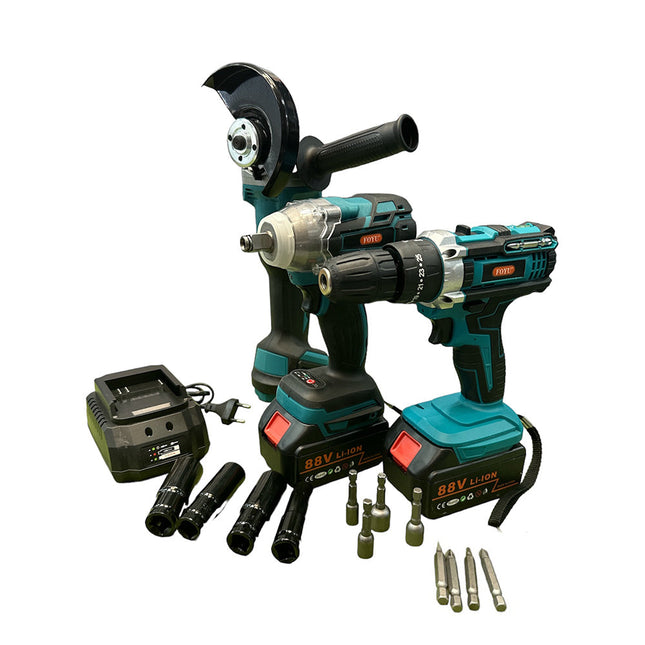Kit 3 in 1 trapano avvitatore avvitatore ad impulsi e flex con doppia batteria 88 volt con vari accessori in valigetta - enzoled
