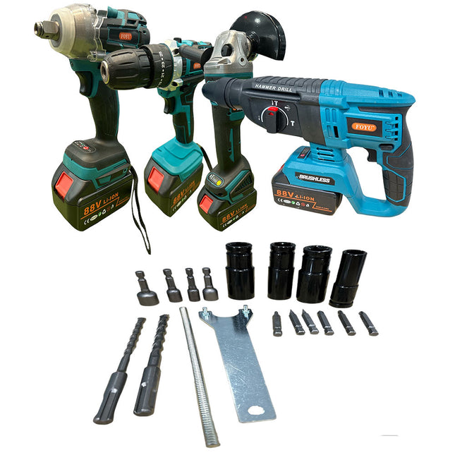 Kit 4 in 1 tassellatore svita bulloni impulsi trapano avvitatore flex smerigliatrice con doppia batteria 88 volt con vari accessori in valigetta - enzoled
