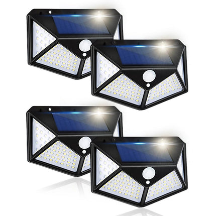 Kit 4 faretti solari da esterno applique 100 led con sensore di movimento 3 modalità di luce Ip65 - enzoled