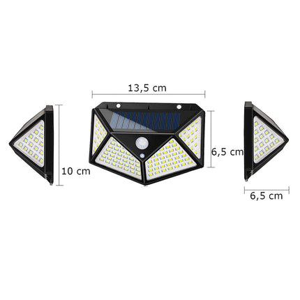 Kit 4 faretti solari da esterno applique 100 led con sensore di movimento 3 modalità di luce Ip65 - enzoled