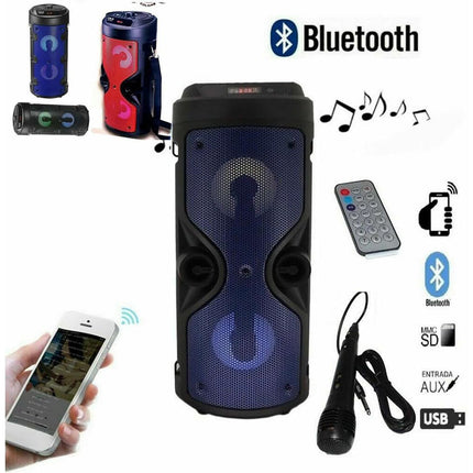 Cassa ricaricabile bluetooth con luci a led casse karaoke con microfono tracolla usb sd radio FM - enzoled