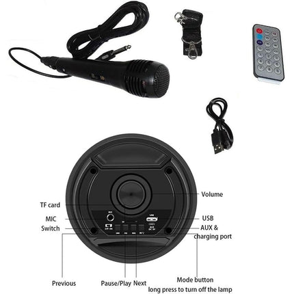 Cassa ricaricabile bluetooth con luci a led casse karaoke con microfono tracolla usb sd radio FM - enzoled