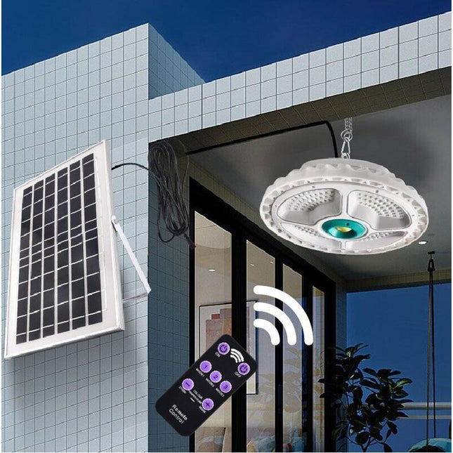 Plafoniera a sospensione a led con pannello solare per esterno lampada da campeggio 200 watt e 400 watt dimmerabile con telecomando IP55 6500k - enzoled