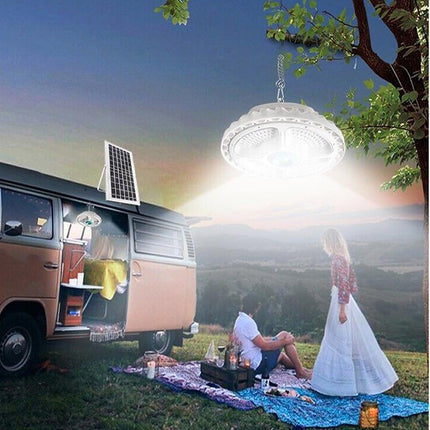 Plafoniera a sospensione a led con pannello solare per esterno lampada da campeggio 200 watt e 400 watt dimmerabile con telecomando IP55 6500k - enzoled