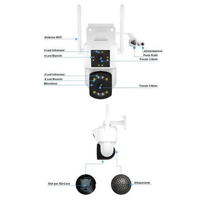 Telecamera wifi doppio obbiettivo speed dome motorizzata con zoom audio video con App IP66 - enzoled