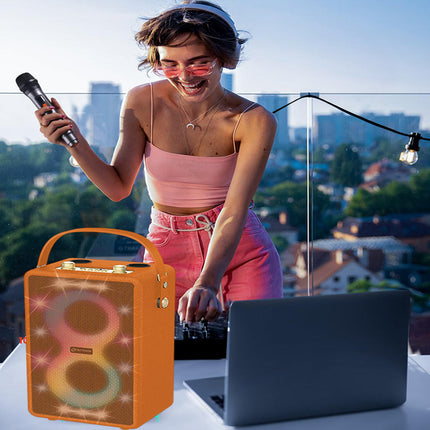 Cassa karaoke bluetooth ricaricabile con 2 microfoni wireless radio FM ingresso USB SD con luci - enzoled